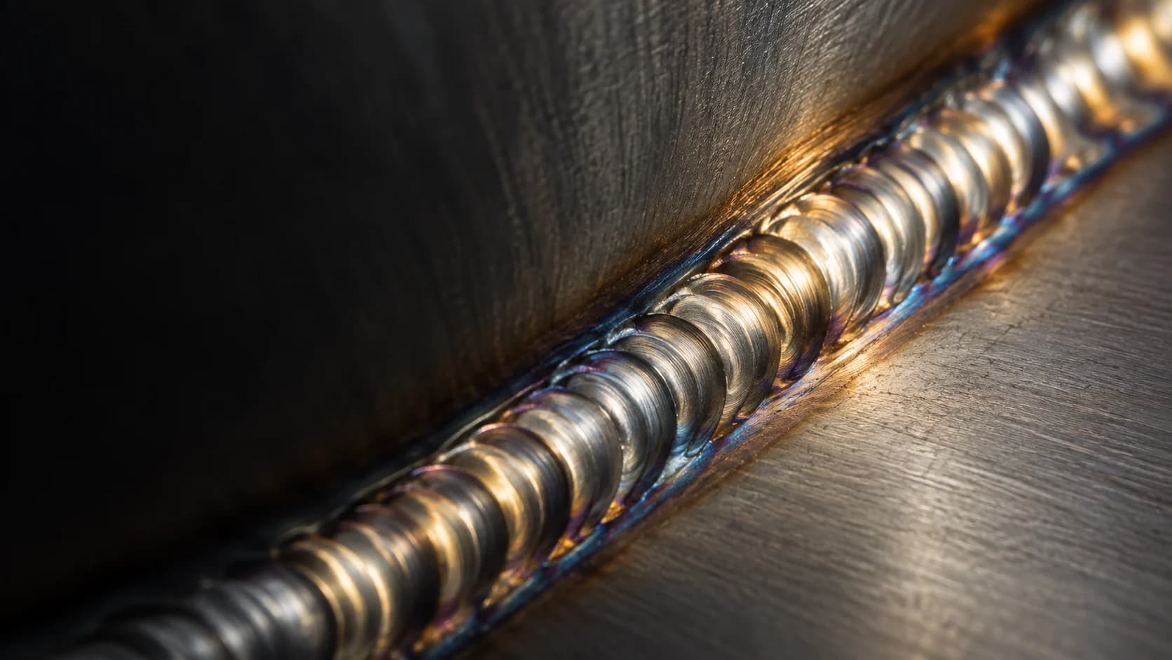 Illustrative close-up of a precise weld bead on steel